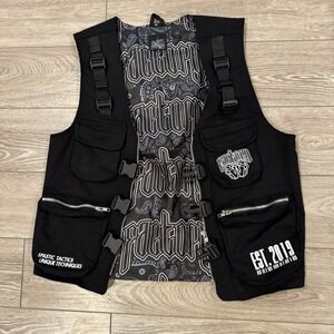 Wobble Factory Tactical Utility Vest Black Techwear Rave Streetwear Size M